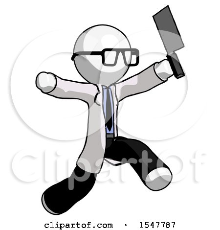 White Doctor Scientist Man Psycho Running with Meat Cleaver by Leo Blanchette