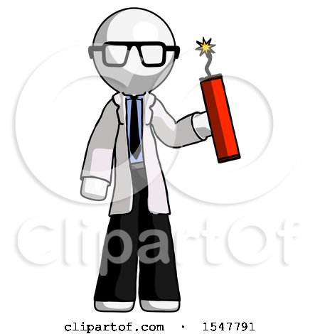 White Doctor Scientist Man Holding Dynamite with Fuse Lit by Leo Blanchette