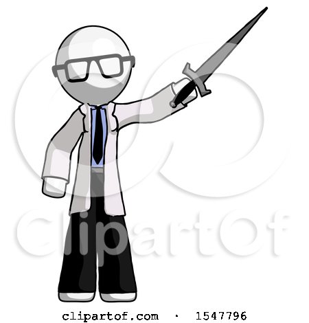 White Doctor Scientist Man Holding Sword in the Air Victoriously by Leo Blanchette