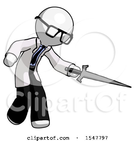 White Doctor Scientist Man Sword Pose Stabbing or Jabbing by Leo Blanchette