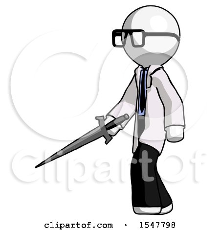 White Doctor Scientist Man with Sword Walking Confidently by Leo Blanchette