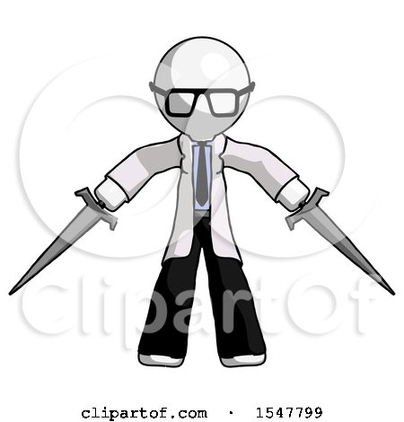 White Doctor Scientist Man Two Sword Defense Pose by Leo Blanchette