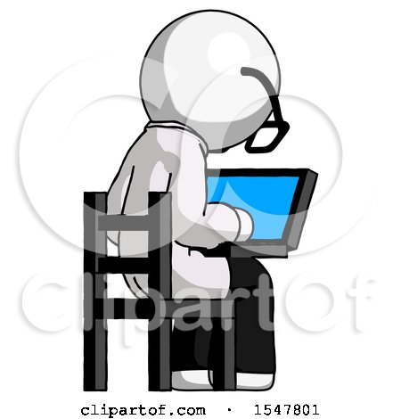 White Doctor Scientist Man Using Laptop Computer While Sitting in Chair View from Back by Leo Blanchette
