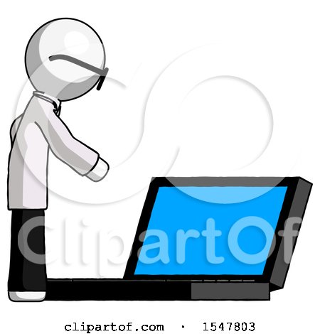 White Doctor Scientist Man Using Large Laptop Computer Side Orthographic View by Leo Blanchette