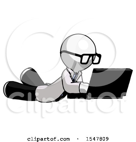 White Doctor Scientist Man Using Laptop Computer While Lying on Floor Side Angled View by Leo Blanchette