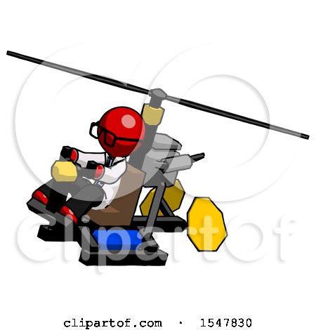 Red Doctor Scientist Man Flying in Gyrocopter Front Side Angle Top View by Leo Blanchette