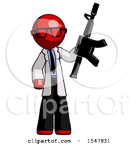 Red Doctor Scientist Man Holding Automatic Gun by Leo Blanchette