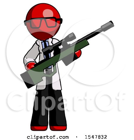 Red Doctor Scientist Man Holding Sniper Rifle Gun by Leo Blanchette