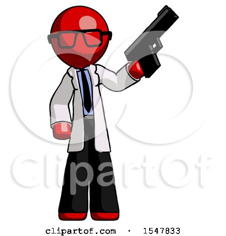 Red Doctor Scientist Man Holding Handgun by Leo Blanchette