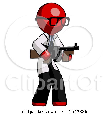Red Doctor Scientist Man Tommy Gun Gangster Shooting Pose by Leo Blanchette