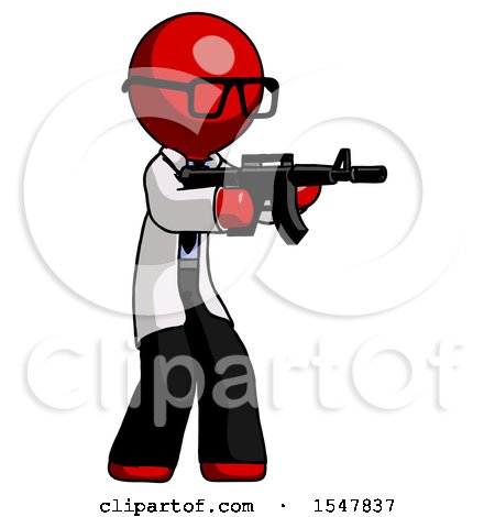 Red Doctor Scientist Man Shooting Automatic Assault Weapon by Leo Blanchette
