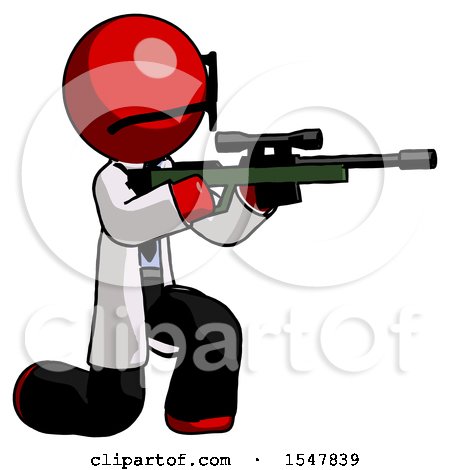 Red Doctor Scientist Man Kneeling Shooting Sniper Rifle by Leo Blanchette