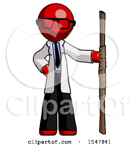 Red Doctor Scientist Man Holding Staff or Bo Staff by Leo Blanchette