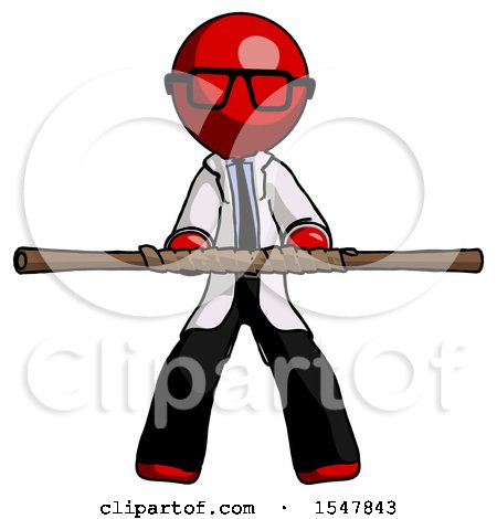 Red Doctor Scientist Man Bo Staff Kung Fu Defense Pose by Leo Blanchette
