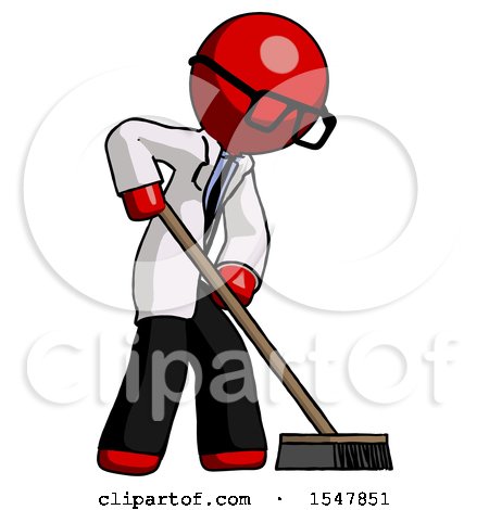 Red Doctor Scientist Man Cleaning Services Janitor Sweeping Side View by Leo Blanchette