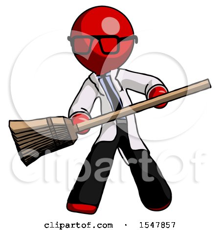 Red Doctor Scientist Man Broom Fighter Defense Pose by Leo Blanchette