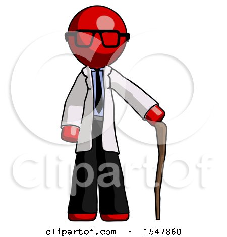 Red Doctor Scientist Man Standing with Hiking Stick by Leo Blanchette