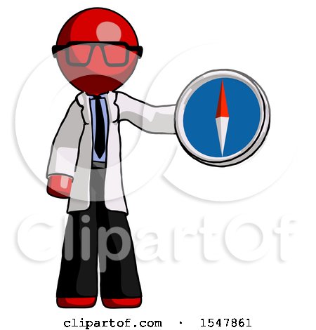 Red Doctor Scientist Man Holding a Large Compass by Leo Blanchette