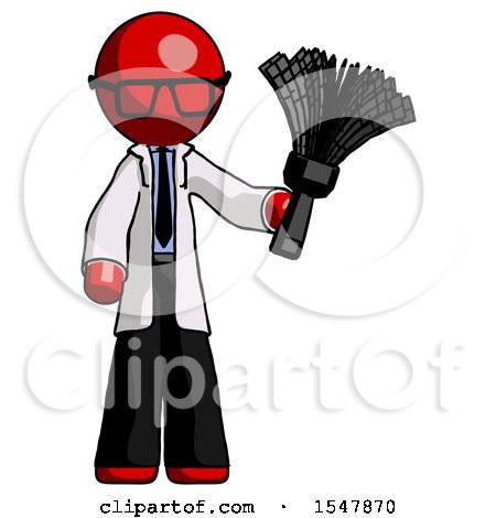 Red Doctor Scientist Man Holding Feather Duster Facing Forward by Leo Blanchette