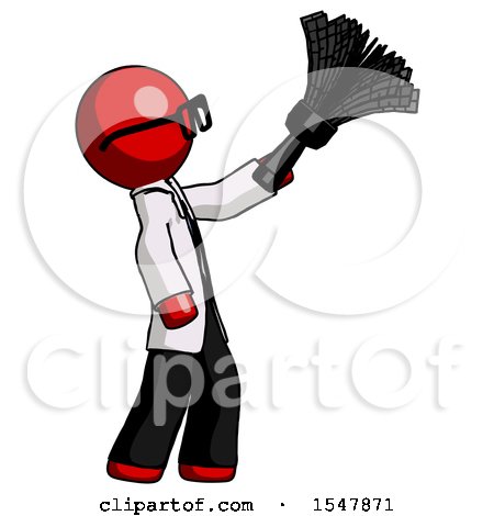 Red Doctor Scientist Man Dusting with Feather Duster Upwards by Leo Blanchette