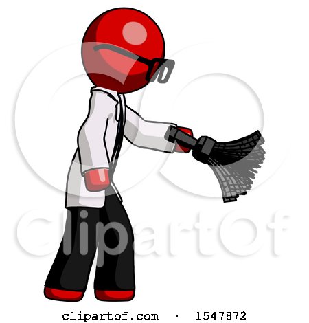 Red Doctor Scientist Man Dusting with Feather Duster Downwards by Leo Blanchette