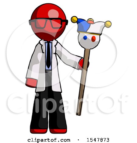Red Doctor Scientist Man Holding Jester Staff by Leo Blanchette