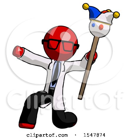 Red Doctor Scientist Man Holding Jester Staff Posing Charismatically by Leo Blanchette