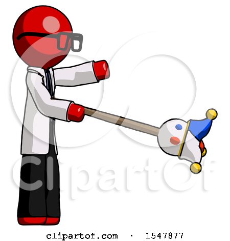 Red Doctor Scientist Man Holding Jesterstaff - I Dub Thee Foolish Concept by Leo Blanchette