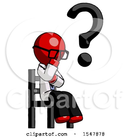 Red Doctor Scientist Man Question Mark Concept, Sitting on Chair Thinking by Leo Blanchette
