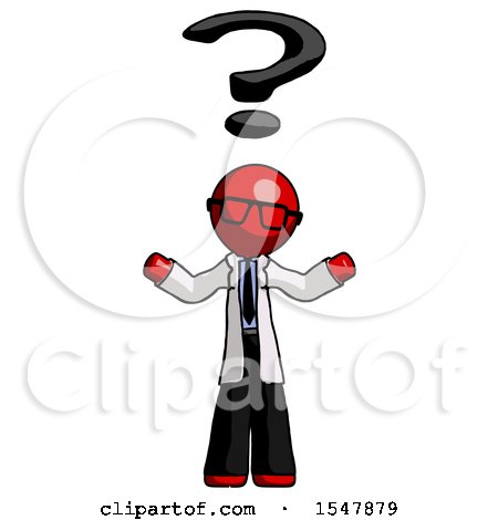 Red Doctor Scientist Man with Question Mark Above Head, Confused by Leo Blanchette