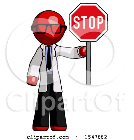 Red Doctor Scientist Man Holding Stop Sign by Leo Blanchette