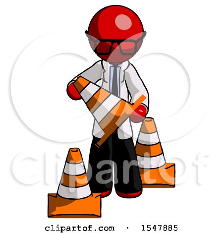 Red Doctor Scientist Man Holding a Traffic Cone by Leo Blanchette