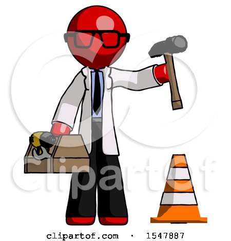 Red Doctor Scientist Man Under Construction Concept, Traffic Cone and Tools by Leo Blanchette