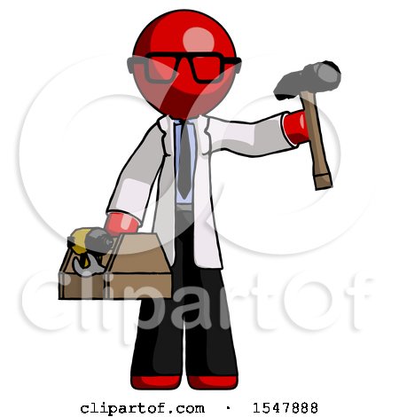 Red Doctor Scientist Man Holding Tools and Toolchest Ready to Work by Leo Blanchette