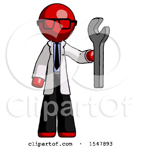 Red Doctor Scientist Man Holding Wrench Ready to Repair or Work by Leo Blanchette