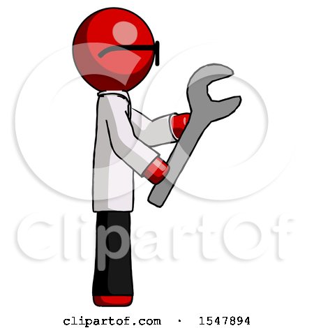 Red Doctor Scientist Man Using Wrench Adjusting Something to Right by Leo Blanchette