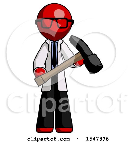Red Doctor Scientist Man Holding Hammer Ready to Work by Leo Blanchette
