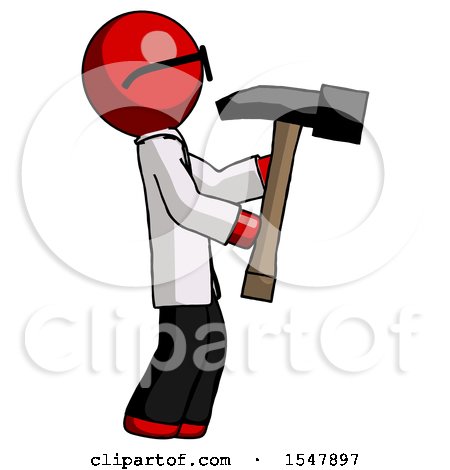 Red Doctor Scientist Man Hammering Something on the Right by Leo Blanchette