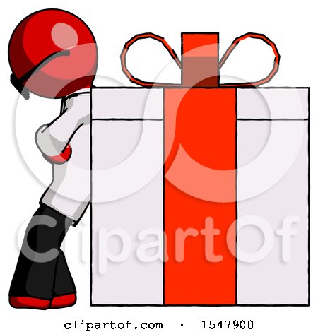 Red Doctor Scientist Man Gift Concept - Leaning Against Large Present by Leo Blanchette