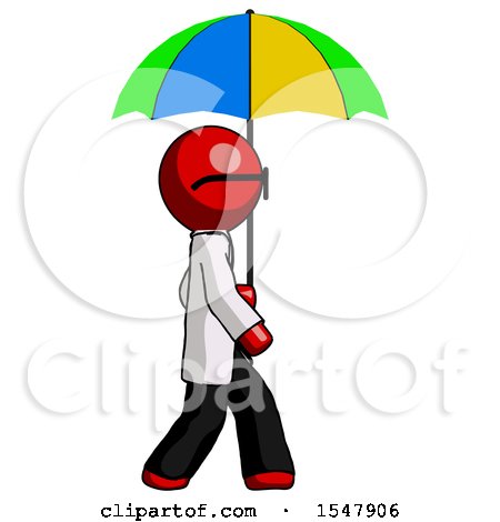 Red Doctor Scientist Man Walking with Colored Umbrella by Leo Blanchette