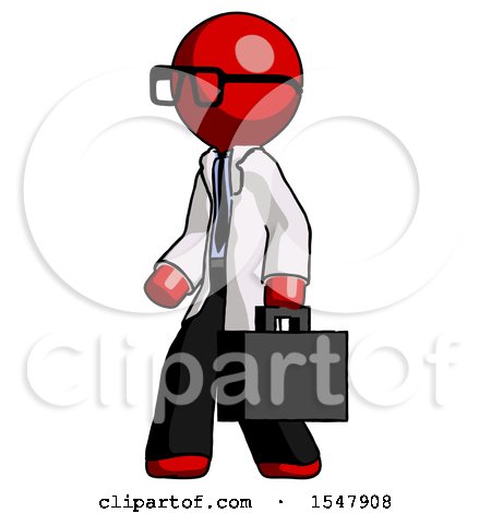 Red Doctor Scientist Man Walking with Briefcase to the Left by Leo Blanchette