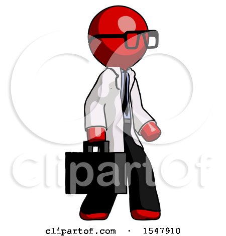 Red Doctor Scientist Man Walking with Briefcase to the Right by Leo Blanchette