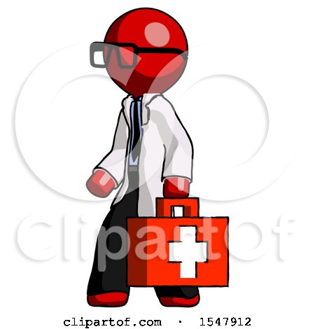 Red Doctor Scientist Man Walking with Medical Aid Briefcase to Left by Leo Blanchette