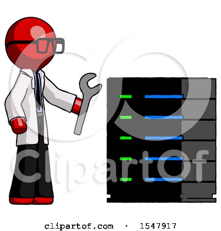 Red Doctor Scientist Man Server Administrator Doing Repairs by Leo Blanchette