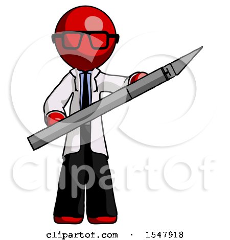 Red Doctor Scientist Man Holding Large Scalpel by Leo Blanchette