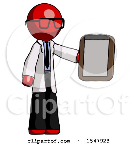 Red Doctor Scientist Man Showing Clipboard to Viewer by Leo Blanchette