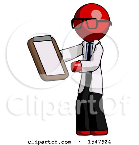 Red Doctor Scientist Man Reviewing Stuff on Clipboard by Leo Blanchette