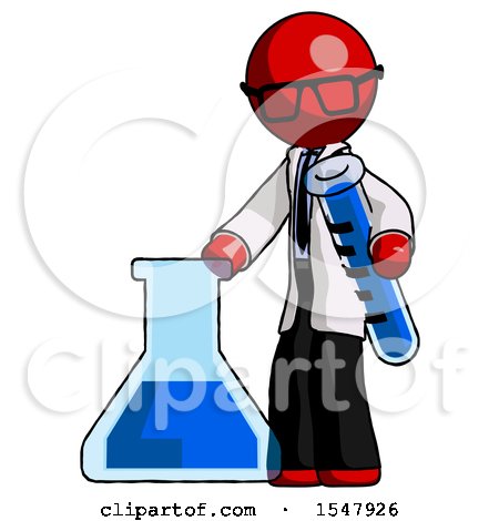 Red Doctor Scientist Man Holding Test Tube Beside Beaker or Flask by Leo Blanchette