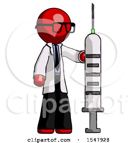 Red Doctor Scientist Man Holding Large Syringe by Leo Blanchette