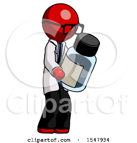 Red Doctor Scientist Man Holding Glass Medicine Bottle by Leo Blanchette